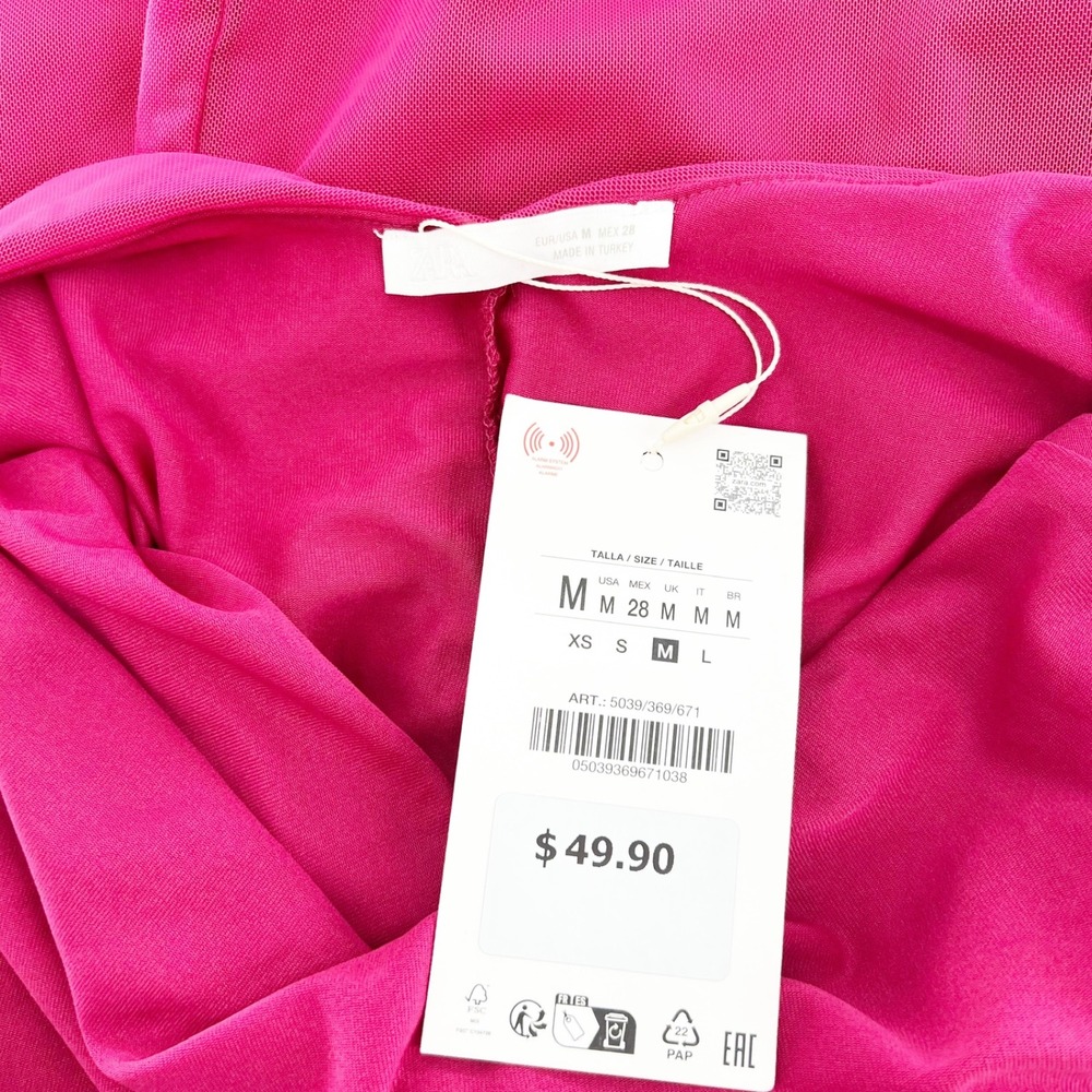 Zara Womens Fuchsia Ruched Mesh Cowl Neck Open Back Midi Dress 5039/369 Size M - Picture 5 of 9